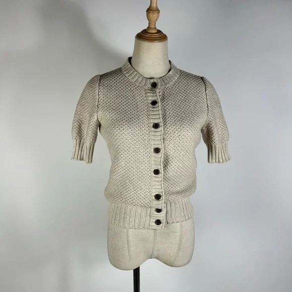 GAP Cotton Short Sleeve Knit  Beige Cardigan Sweater Womens Small - Picture 2 of 7